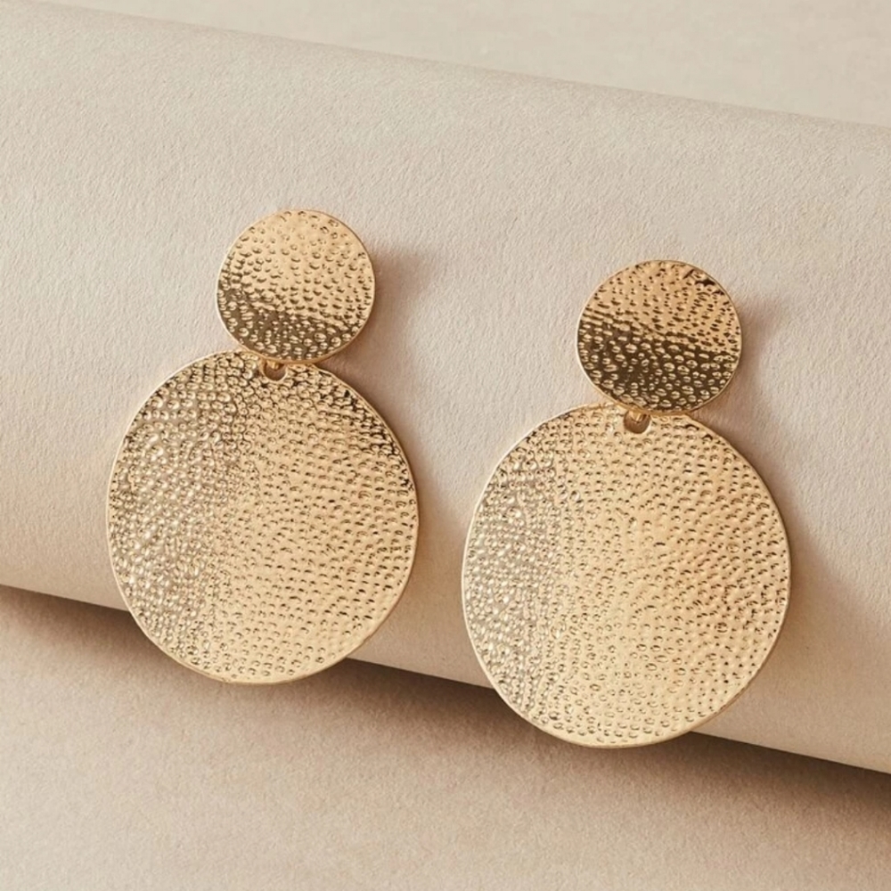 Textured Dbl-Round Drop Earrings